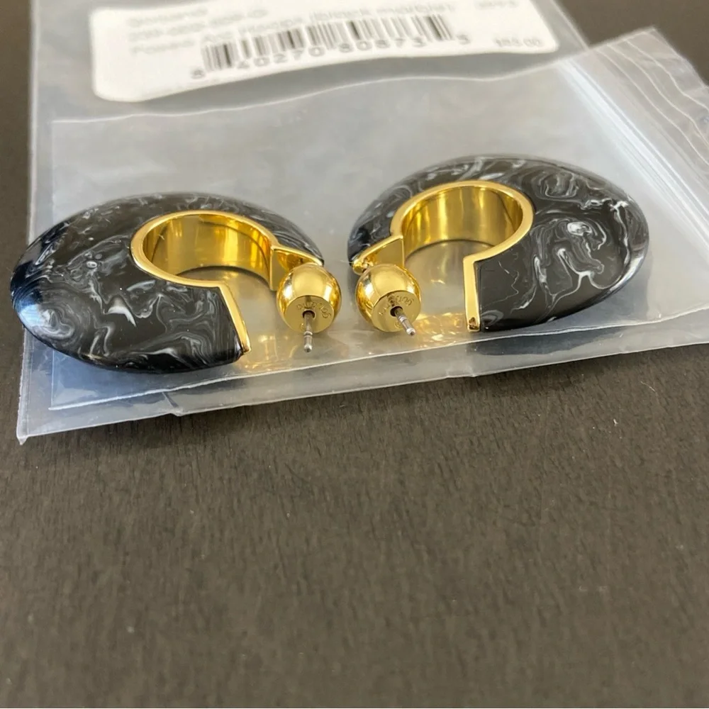 Gorjana 18K Gold Plated Paseo Arc Hoops -Black Marble Earrings 239-002-509-G - Picture 6 of 7